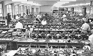Lens manufacturing factory in 1960
